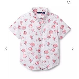 Janie and Jack Red Fish Poplin Nautical Print Button Down Shirt Size 2T